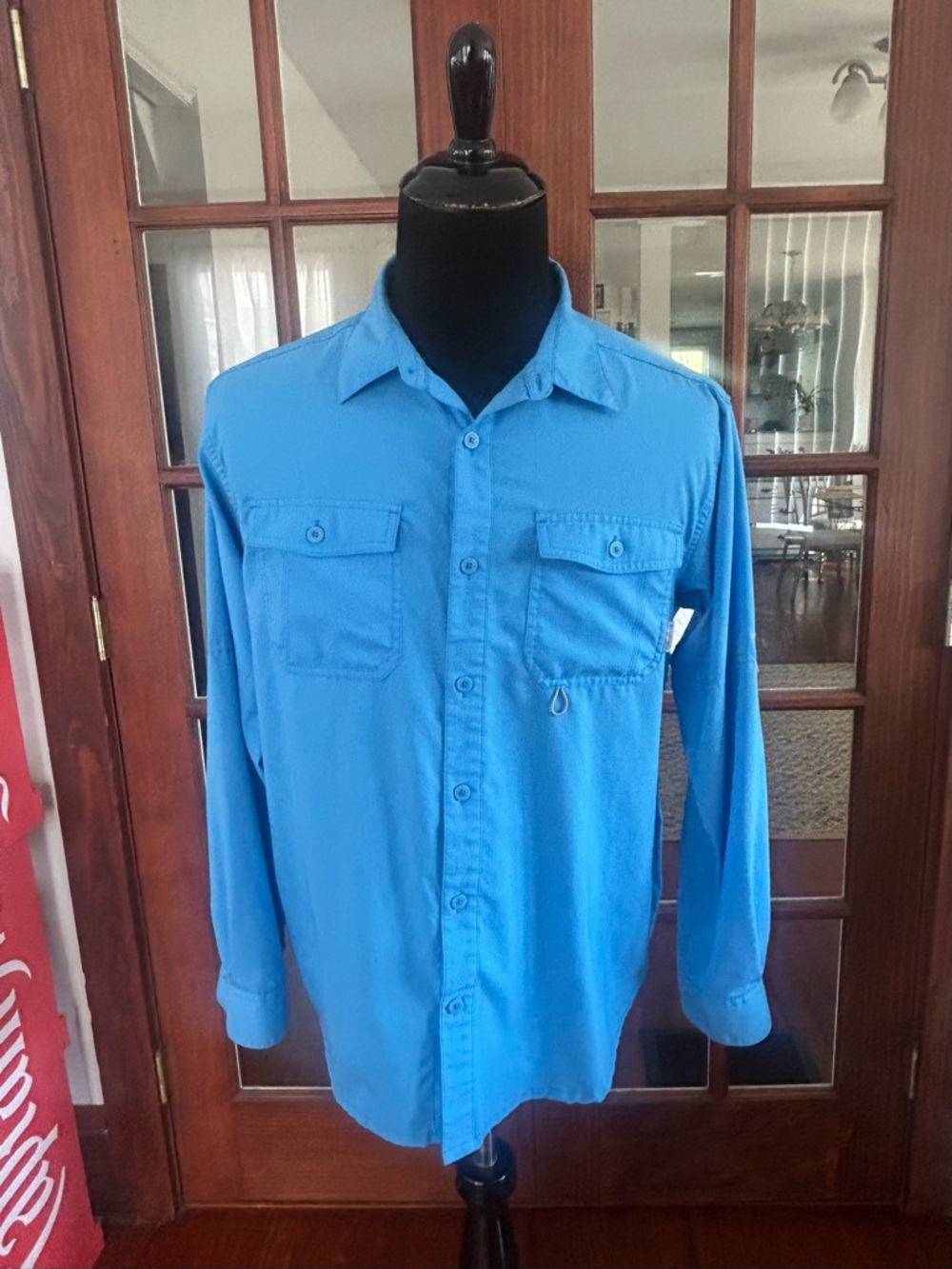 Columbia Shirt Mens Large Blue Vented Mesh Lined Fishing Hiking Outdoor